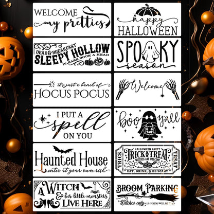 Halloween Stencils for Painting on Wood 14” Halloween Doormat Stencils Boo Hocus Pocus Drawing Templates for Wood Sign Doormats T-Shirt Porch Wreath Decor