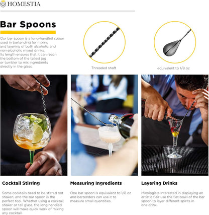 Homestia 12-Inch Skull Bar Spoon, 304 Stainless Steel Cocktail Spoon for Layering Long Spiral Handle Mixing Spoon Stirrers for Drink Black