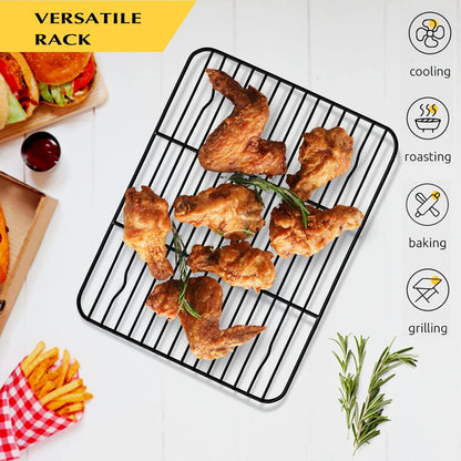 Small Baking Wire Rack Set of 2, E-far Non-stick Rack for Toaster Oven Cooking Roasting Broiling Grilling Meat Bacon, 8.7” x 6.2” Metal Bakeable Cooling Racks for Cookie Cake - Easy to Clean