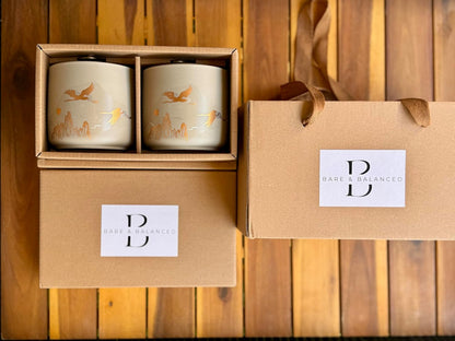 Bare & Balanced Premium Ceramic Tea Canister Set – Handcrafted Storage Jars with Airtight Lids | Crane & Mountain Design | Ideal for Tea, Coffee, Spices | Gift-Ready Box (Light beige)