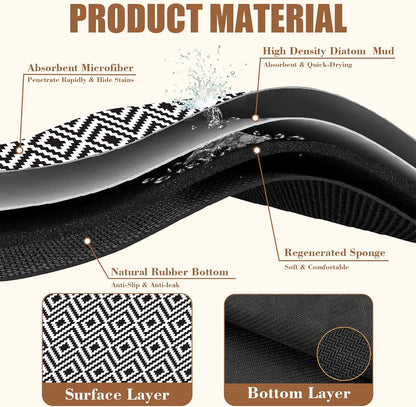 Dish Drying Mat Black and White Geometric Coffee Bar Mat for Countertop Absorbent Rubber Backed Hide Stain Dish Drainer Rack Pad Coffee Pot Espresso Machine Dining Room Decor 15.7 x 23.6 Inch