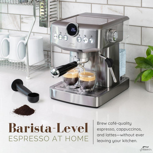 Espresso Machine 20 Bar with Steam Milk Frother | Stainless Steel Espresso Maker with Customizable Brewing Temperature | 60oz Removable Water Tank | Perfect for Cappuccinos, Lattes and More