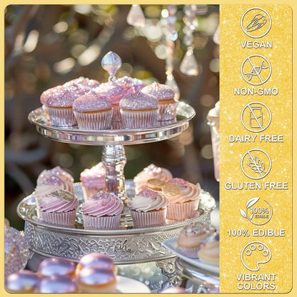 Gold Edible Glitter - 5g Food Grade Cake Decorating Shimmering Glitter, Edible Sprinkle Luster Dust for Drinks, Chocolates, Fondant, Strawberries, Cupcakes, Candy, Cookie - Vegan