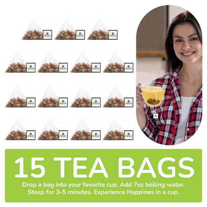BREWIX Holy Basil Tea Bags (15 Pyramid Tea Bags) | Tee With Tulsi Leaves and Chamomile | Caffeine Free, Calming Herbal Tea With Fresh and Cool Flavor
