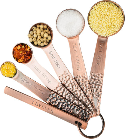 Measuring Cups and Spoons Set 10, Copper Measuring Cups and Spoons Set for Baking & Kitchen, Metric & US Stainless Steel 4 Measure Cups and 5 Spoons with Leveler