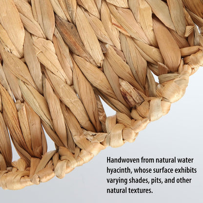 Round Ottoman Tray Large Wicker Serving Tray with Handles for Coffee Table, 20 Inch Handwoven Natural Water Hyacinth Tray Scalloped Edges