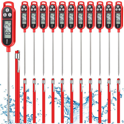 12 Pcs Meat Food Thermometer Food with Probe Water Liquid Instant Read Digital Thermometer Kitchen Cooking Supplies for Cooking BBQ Milk Yogurt (Red)
