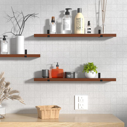 CONSDAN Floating Shelves for Wall Mounted Book Shelf Hanging Shelves Floating Bookshelf for Bedroom, Bathroom, Living Room, Kitchen USA Grown Solid Hardwood, Dark Maple 24x7.5x1.5 in (Set of 3)