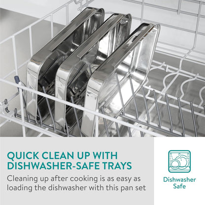 Navaris Breading Trays Set - Toaster Oven Pan - 3 Stainless Steel Trays for Food - Stainless Steel Tray for Bread Crumb Dishes Panko Schnitzel - Breading Tray for Fish and Meat