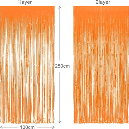 Foil Fringe Curtains Halloweens Decorations - Orange Tinsel Photo Backdrop Party Streamers for St Patricks Day, Easter, Birthdays, Fall, Pumpkin Theme, Thanksgiving, Basketball Party Decorations