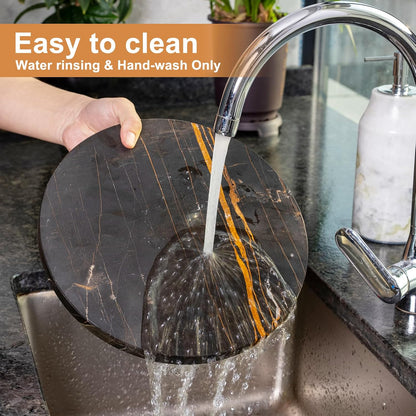 Koville Black Marble Cutting Board Pastry Serving Board, Large Marble Cheese Board for Baking, Charcuterie, Trivet - Non-Stick Heat Resistant Stone Cutting Boards Chopping Boards for Kitchen