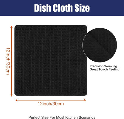 Homaxy Microfiber Waffle Weave Kitchen Dish Cloths, 12 x 12 Inch Ultra Absorbent and Solid Color Dish Towels for Kitchen Fast Drying Dishcloth for Washing Dishes, 6 Pack, Black