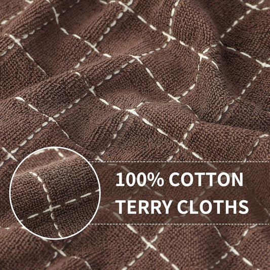 Homaxy 100% Cotton Terry Kitchen Towels(Brown, 13 x 28 inches), Checkered Designed, Soft and Super Absorbent Dish Towels, 4 Pack