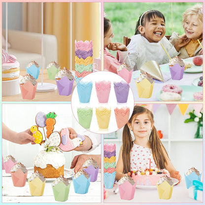 180Pcs Pastel Tulip Cupcake Liners Colorful Muffin Baking Cups Pink Blue Purple Yellow Orange Green Cupcake Wrappers for Spring Easter Holiday Party Supplies