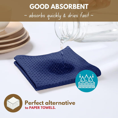 Native Fab 8-Piece Kitchen Towel Set, Includes 4 Dish Towels (16"x26") & 4 Dish Cloths (12"x12"), 100% Cotton, Absorbent & Durable, Ideal for Home & Kitchen Use - Indigo Blue