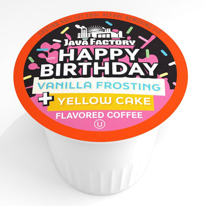 Java Factory Flavored Coffee Pods, Happy Birthday Cake Icing, Compatible with K Cup Brewers, 40 Count