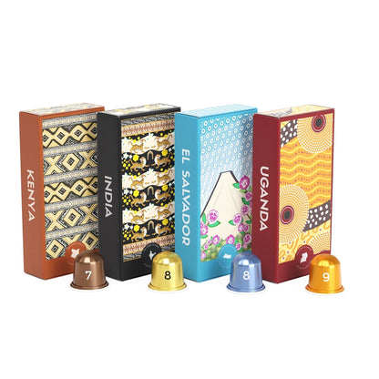 Atlas Coffee Club Espresso Pods Compatible with Nespresso Original– Medium Roast Variety Pack (40 Count)– Aluminum Capsules from Kenya, El Salvador, India & Uganda– Intensity 7–9