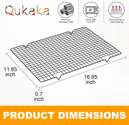 2PCS Cooling Racks for Cooking and Baking -11.65''x16.85''Heavy Duty Stainless Steel Wire Rack for Baking, Grilling, Roasting - Oven & Dishwasher Safe - Fits Half Sheet Pan（Black）