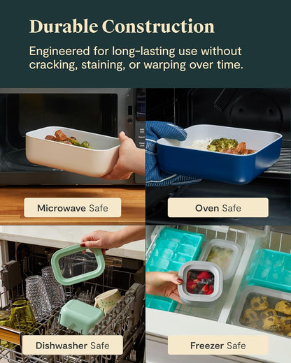 Caraway 25pc Glass Food Storage Set - Glass Storage Containers for Food - Non-Toxic Ceramic-Coated Glass - Air Release Technology - Compact & Stackable Design - Mist