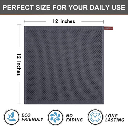 Kitinjoy 100% Cotton Kitchen Dish Cloths, 6 Pack Waffle Weave Ultra Soft Absorbent Dish Towels for Drying Dishes Quick Drying Kitchen Towels Dish Rags, 12 X 12 Inches, Dark Grey