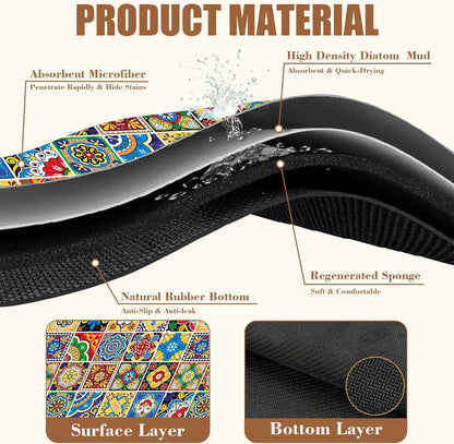 Talavera Mexican Tiles Dish Drying Mat for Kitchen Counter Bar Mat Hide Stain Absorbent Rubber Backed Coffee Mat Maker Espresso Machine Bar Accessories 11.8 x 19.7 Inch