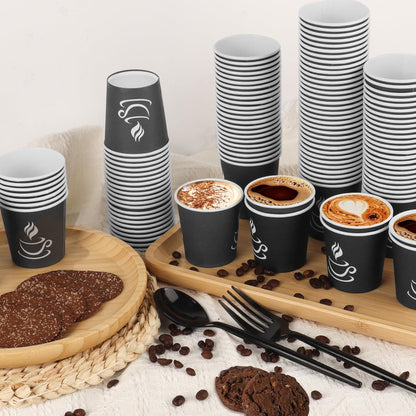 4 oz Paper Coffee Cups - 500 Pack Paper Espresso Cups, Disposable Coffee Cup, Small Paper Cup for Hot or Cold Beverage, Espresso, Capucino for Party, Picnic, Home, Office and Business (Black)