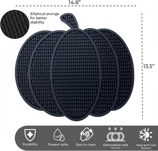 Nomnu Pumpkin Coffee Mat for Countertop - Goth Kitchen Decor - Gothic Coffee Bar Accessories 14.8x13.5 Inch Bar Mat - Spooky Halloween Gifts Non Slip Spill Mat, Black (PCBMB)