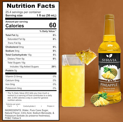 Syruvia Pineapple Syrup for Drinks 25.4 Ounces Pineapple Flavoring Syrup
