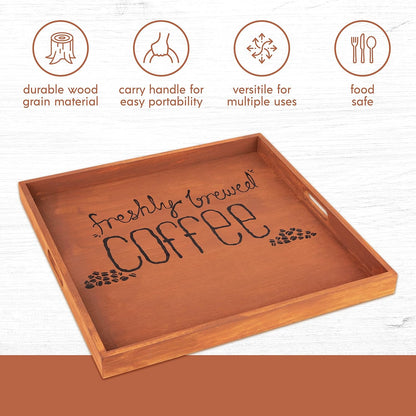 Hammont Wooden Square Trays - Five Piece Nested Serving & Organizing Trays - Rustic Brown Solid Wood - Set of 5 (16x16x1.5", 15.3x15.3x1.5", 14.5x14.5x1.4", 13.75x13.75x1.25", 13x13x1.1")