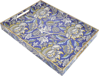 Rectangle Plastic Serving Tray with Handles, Elegant Decorative Tray for Coffee Table, Ottoman, Living Room, Kitchen, and Outdoor Use. 12"*16"*1.6", Wey