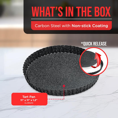 Tart Pan – Quick Release Removable Base, Non-Stick Fluted Edge, Durable Steel - Create Perfect Pies, Fruit Tarts, and Quiches with Ease