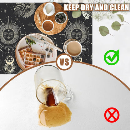 Moon Sun Zodiac Coffee Mat Absorbent Astrology Dish Drying Mat for Kitchen Counter Hide Stain Rubber Backed Coffee Bar Accessories Fit Under Espresso Machine, 11.8 x 19.7 Inch