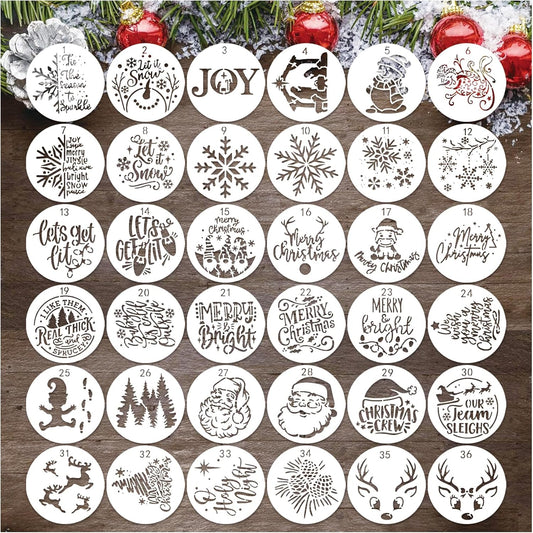 36 Pcs Small Christmas Stencils for Painting on Wood 3 Inch Reusable Christmas Ornament Stencil for Crafts Wood Card Paper Fabric (36 Christmas)