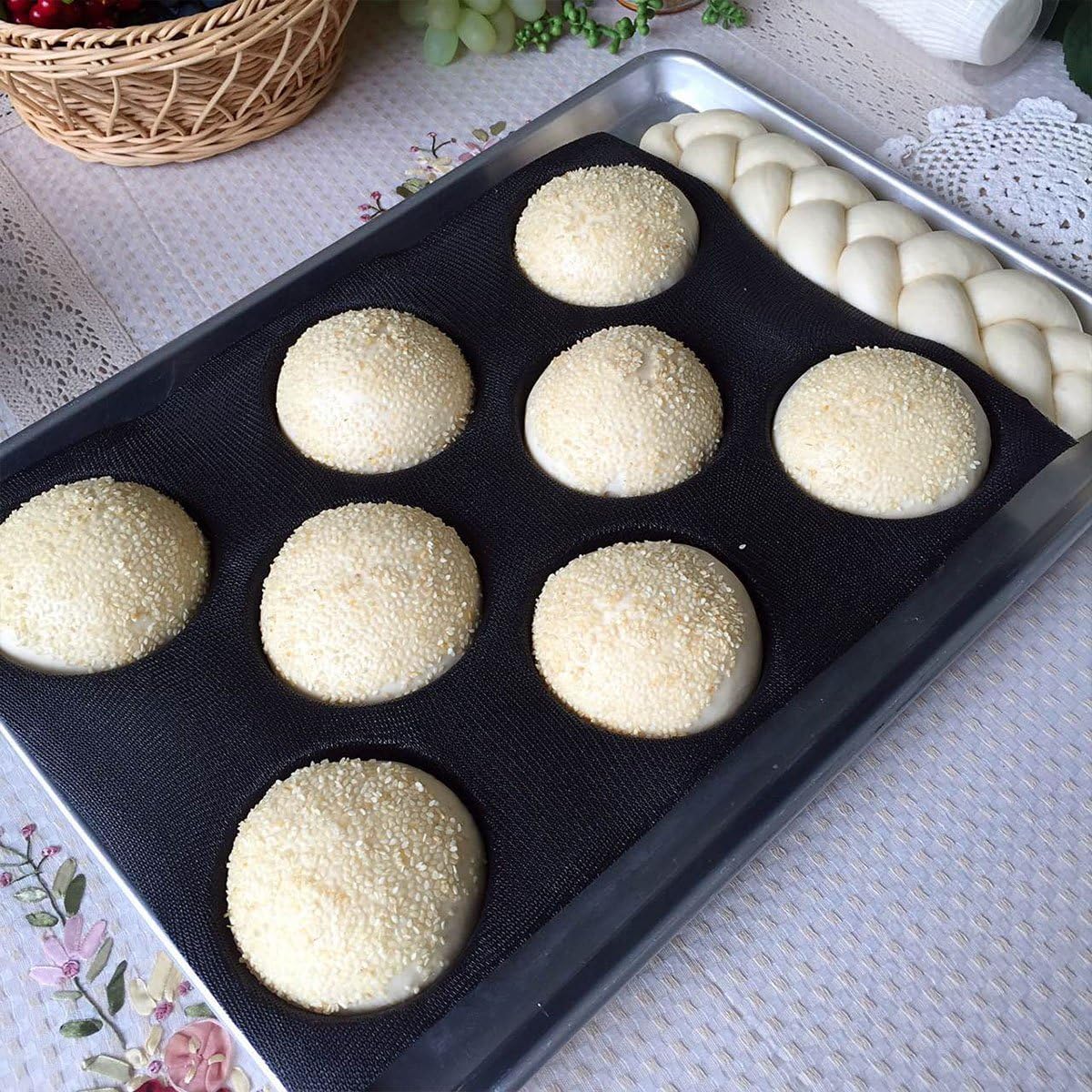 Bluedrop Silicone Bun Bread Forms Round Shape Trays Perforated Bakery Molds Fit Half Pan Size