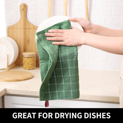 Homaxy 100% Cotton Terry Kitchen Dish Cloths, Ultra Soft and Absorbent Dish Towels for Kitchen, Suitable for Drying and Washing Dishes, 12 Pack, 12 x 12 Inches, Grass Green