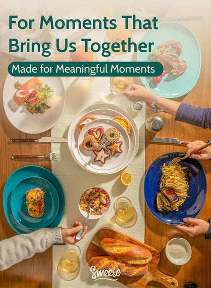 Sweese Porcelain Dinner Plates - 11 Inch Dinner Plates Set of 6 - Dishwasher, Microwave, Oven Safe - Azure Dreamscape Color