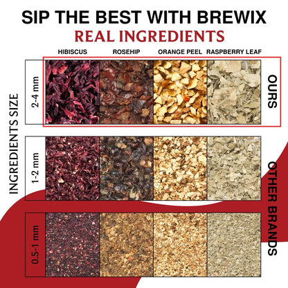 BREWIX, Hibiscus Orange Tea Bags (25 Plant Based Tea Bags) Caffeine-Free, Made with Real - Hibiscus Flowers, Rosehip, Orange Peel, Raspberry Leaf | Contains Antioxidants & Support Overall Health