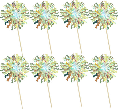 Ephlyn 30Pcs Foil Firework Cupcake Toppers Sparkle Tinsel Cupcake Picks Firework Cake Decorations Cocktail Food Fruit Toothpicks for Baby Shower Graduation Party Supplies White