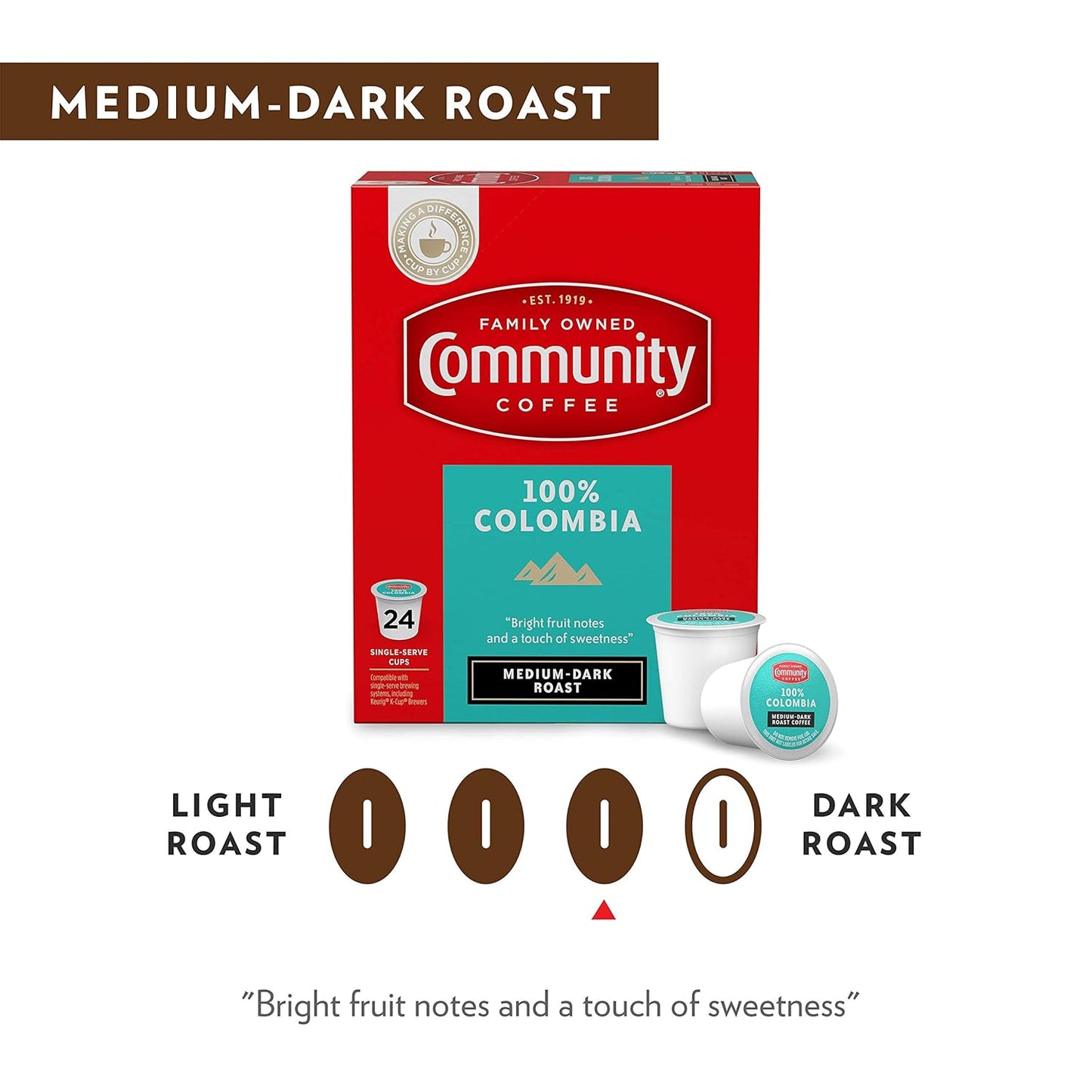 Community Coffee 100% Colombia 96 Count Coffee Pods, Medium Dark Roast, Compatible with Keurig 2.0 K-Cup Brewers, 24 Count (Pack of 4)