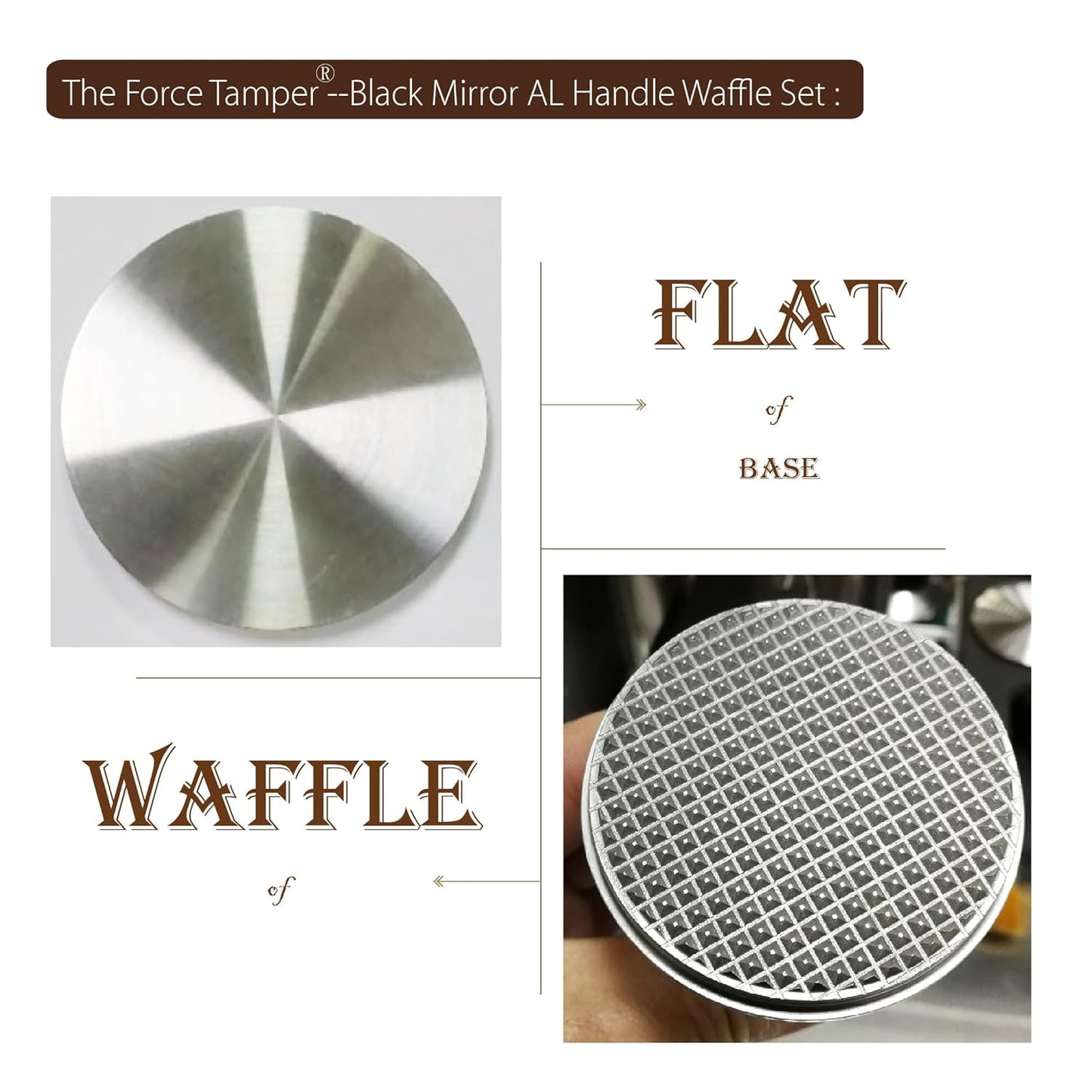 The Force Tamper Automatic Impact Adjustable Constant Pressure and Autoleveling Coffee Tamper Black Mirror Jellyfish AL Handle Set Pro (Waffle-Set, 58.35mm)