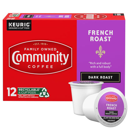 Community Coffee French Roast 12 Count Coffee Pods, Extra Dark Roast, Compatible with Keurig 2.0 K-cup Brewers, 12 Count (Pack of 1)
