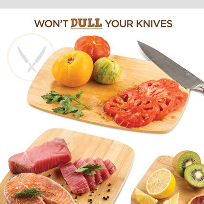 Bamboo Cutting Board Set of 3 - Reversible Wooden Cutting Boards for Kitchen, Chopping Meat, Cheese, Vegetables, Bread, Charcuterie, Serving Tray - 13"x9.5", 11"x8.5", 8"x6" Boards