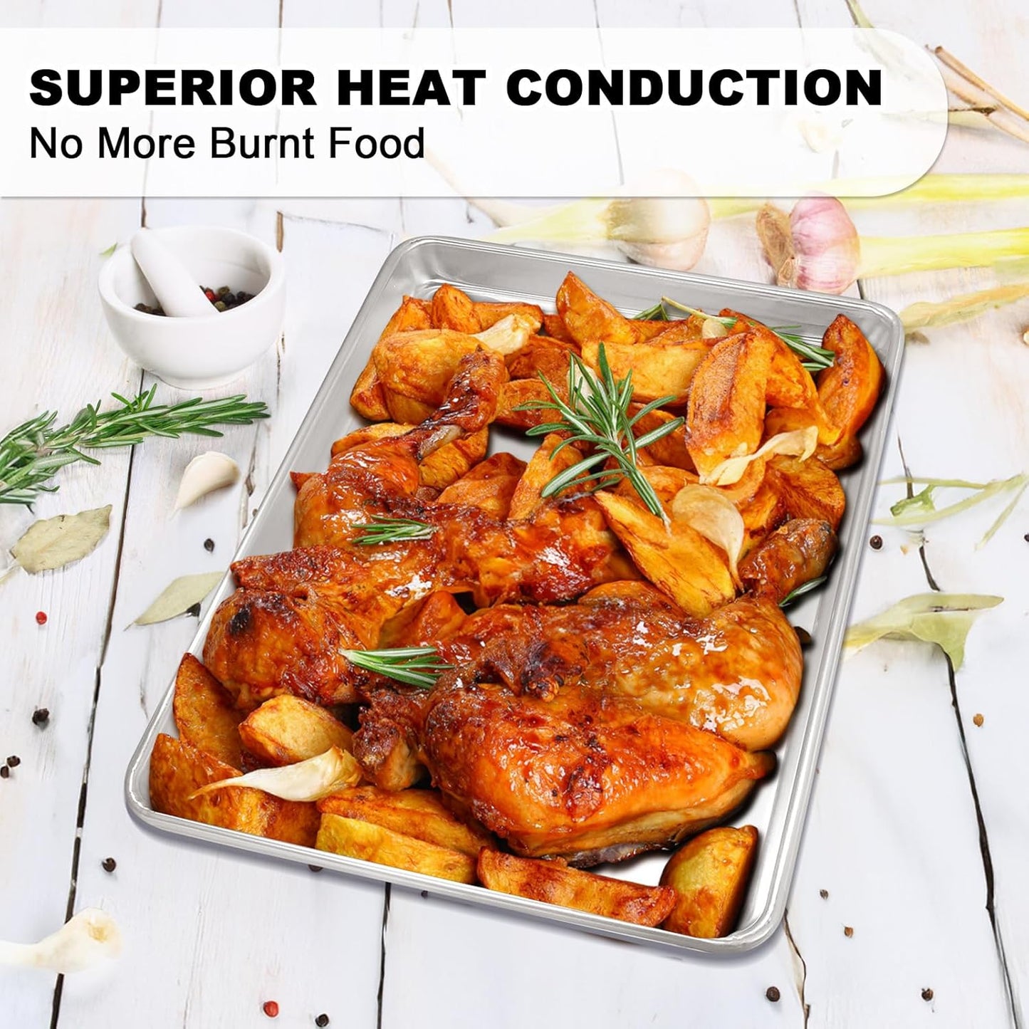 Half Sheet Pans with Rack Set, 18 Inch Commercial Quality Baking Sheet Pan Set, Natural Aluminum Cookie Sheet, Warp Resistant Nonstick Thick Cookie Tray Pans for Baking, Roasting