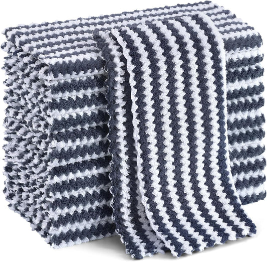 Homaxy 12 Pack Kitchen Dish Cloths, Ultra Soft and Absorbent Dish Towels, Reusable Fast Drying Microfiber Cleaning Cloth, Coral Velvet Wave Design No-lint, 10 x 10 inches, Dark Grey