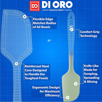 DI ORO Silicone Spatula - 600°F Heat-Resistant Rubber Kitchen Spatula for Baking, Scraping, & Mixing - BPA Free Nonstick Cookware Safe Flexible Utensil for Cooking - Seamless & Dishwasher Safe (Sage)