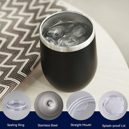 DOMICARE Stainless Steel Wine Tumbler Bulk with Lid, Personalized Insulated Tumblers Set, 12oz Travel Coffee Cups Pack of 16, Black