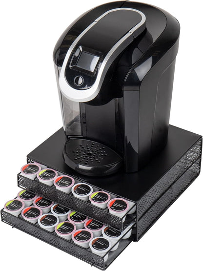Mind Reader Single Serve Coffee Pod Organizer with 2 Drawers, 72 Pod Capacity, Metal Mesh, 13"L x 12.75"W x 5"H, Black