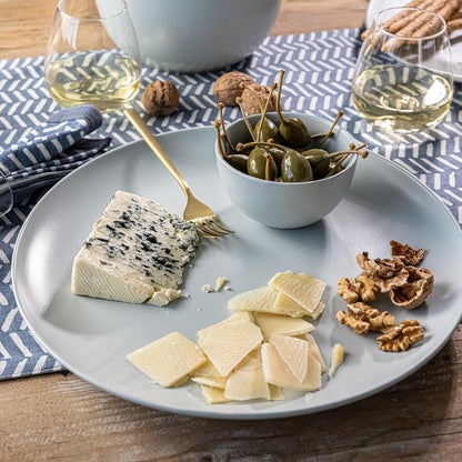 over&back Coupe Stoneware Serving Platter - Elegant 1-Piece Round Serving Platter to Complete Your Kitchen Set - 13.1" x 13.1" - Semi-Matte Fog Blue