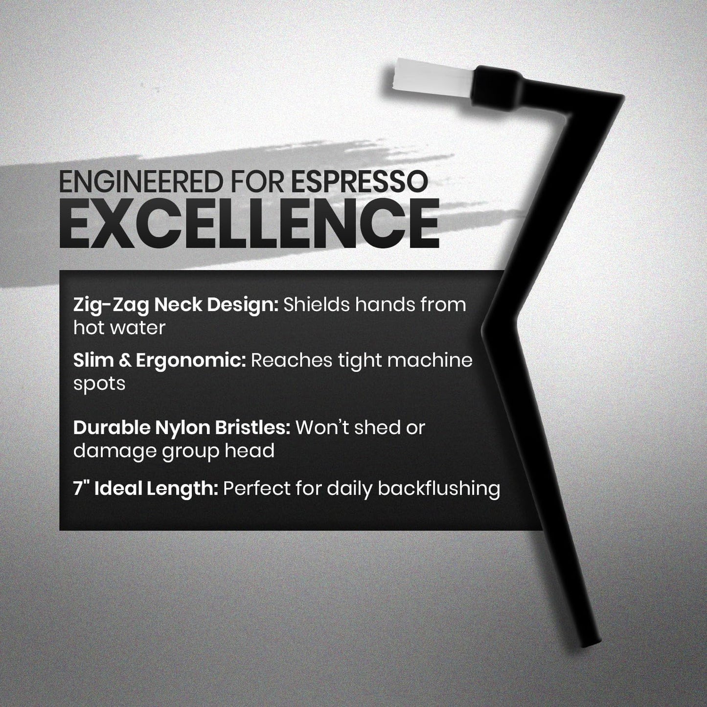 Rattleware Durable Espresso Machine 7” Zig Zag Group Brush for Home, Cafe, and Restaurant - Perfect Cleaning Coffee Brush Ideal for Daily Backflushing Routine