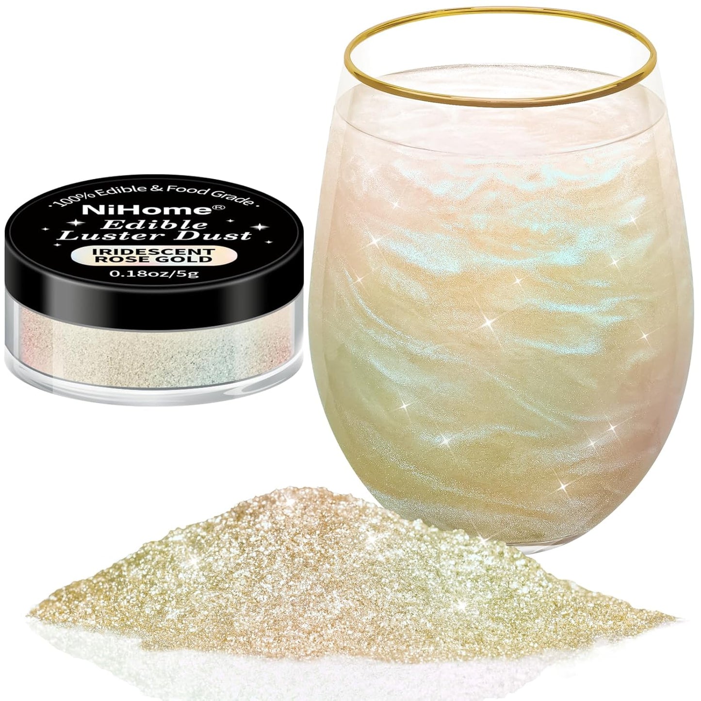 NiHome 0.18oz/5g Edible Food-Grade Glimmer Powder Glitter Luster Dust Metallic Food Decorating Sprinkle Dust for Drink Wine Beverage Cake Candy Dessert Bakery Restaurant Vegan (Iridescent Yellow)